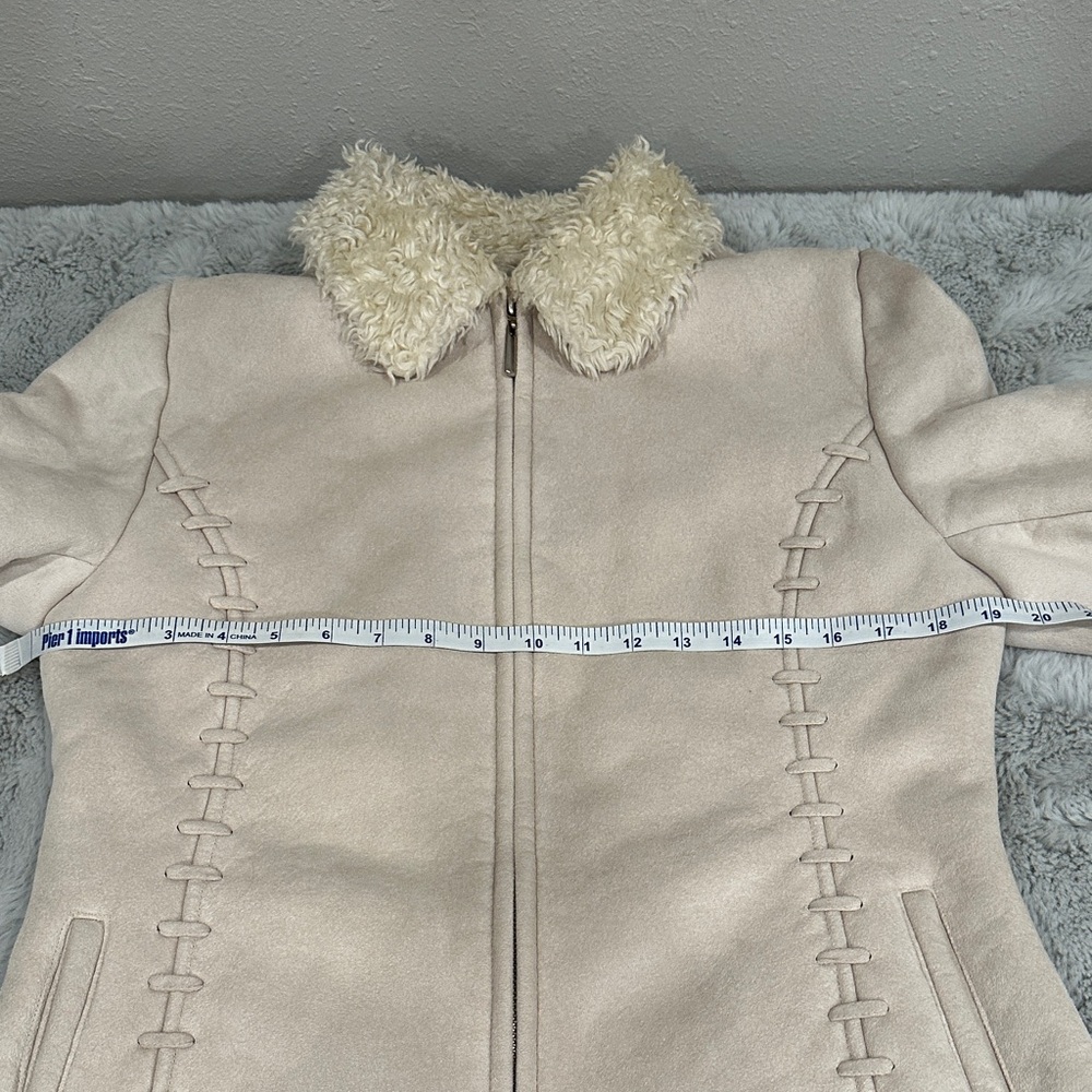 Croft & Barrow Faux Suede Shearling Jacket Cream Whipstitch Detail Size M - Picture 11 of 12